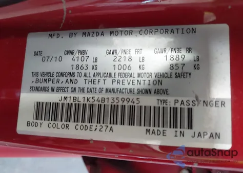 2011 Mazda Mazda3 S Sport z USA, uszkodzony, nr VIN JM1BL1K54B1359945